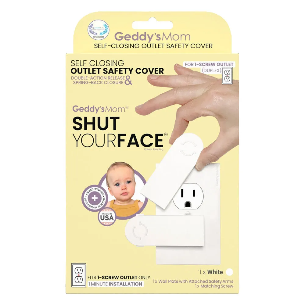 Geddy's Mom: Shut Your Face - White Self-Closing Outlet Safety Cover