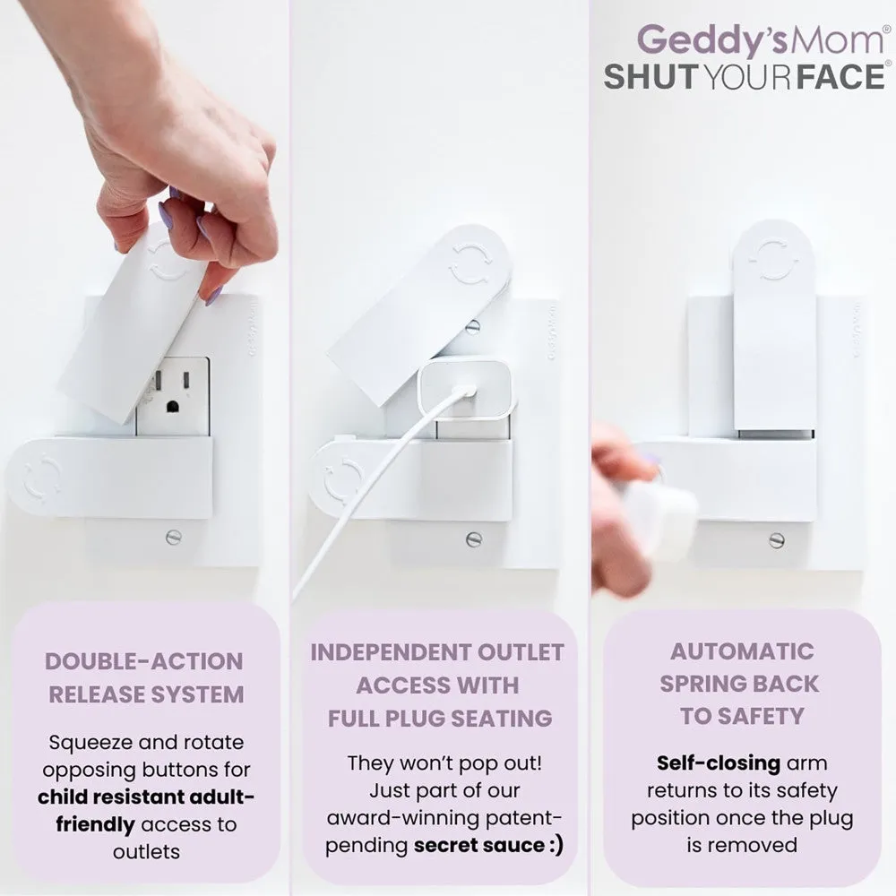 Geddy's Mom: Shut Your Face - White Self-Closing Outlet Safety Cover