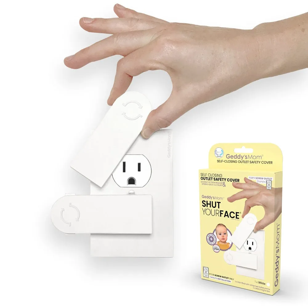 Geddy's Mom: Shut Your Face - White Self-Closing Outlet Safety Cover