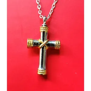 Gold & Silver Cross Ash Cremation Pendant