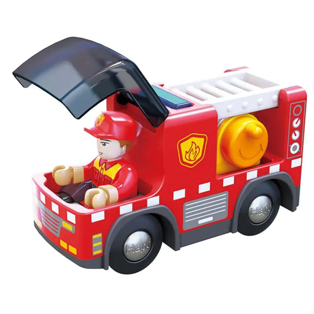 Hape Light & Sound Red Fire Truck with Siren - Interactive Engine Toy Vehicle