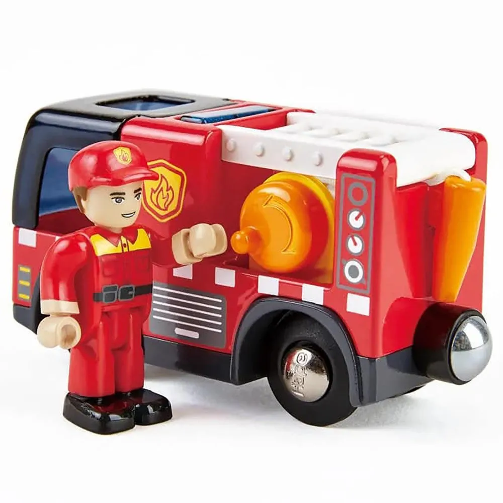 Hape Light & Sound Red Fire Truck with Siren - Interactive Engine Toy Vehicle