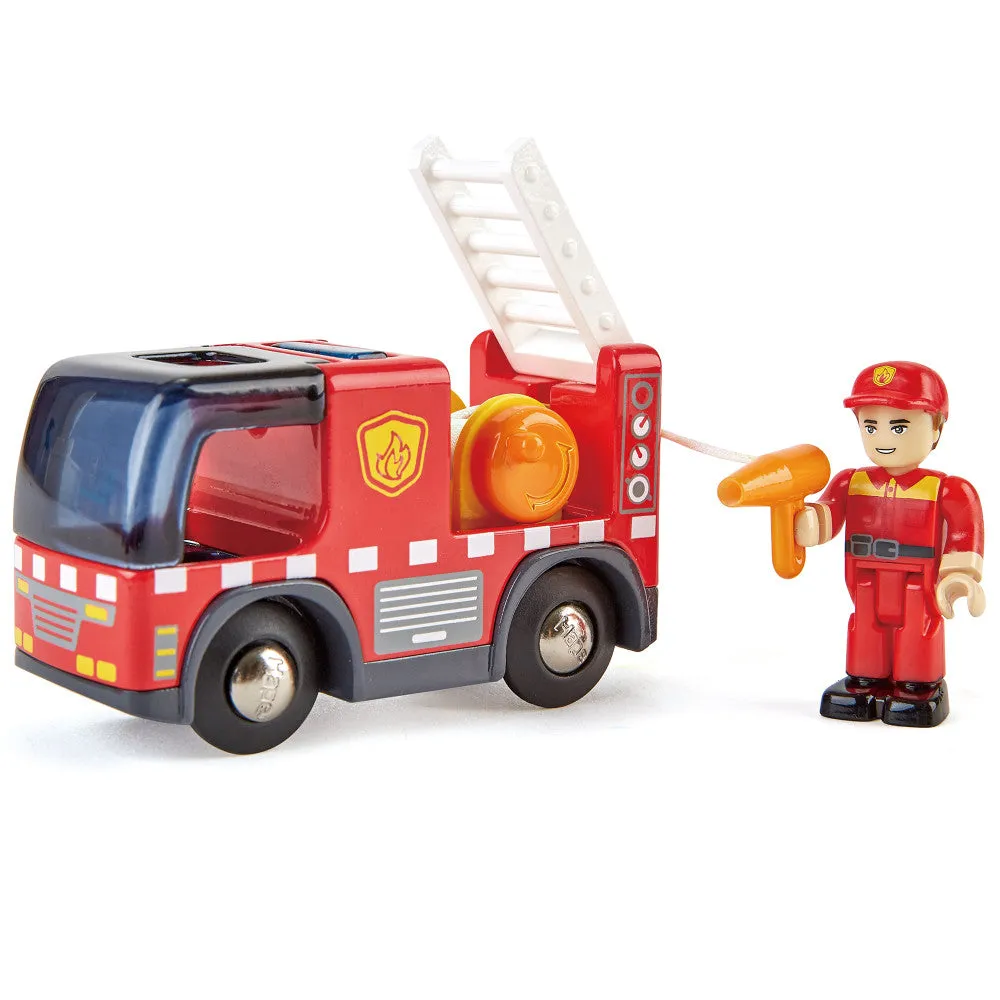 Hape Light & Sound Red Fire Truck with Siren - Interactive Engine Toy Vehicle