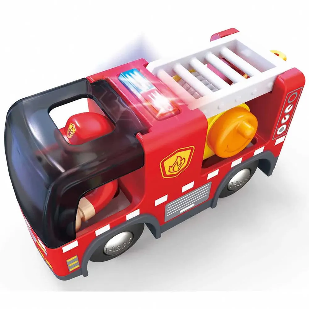 Hape Light & Sound Red Fire Truck with Siren - Interactive Engine Toy Vehicle