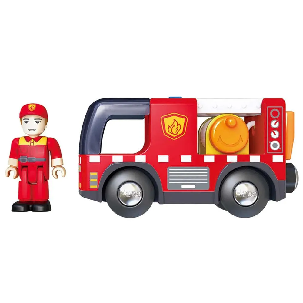 Hape Light & Sound Red Fire Truck with Siren - Interactive Engine Toy Vehicle