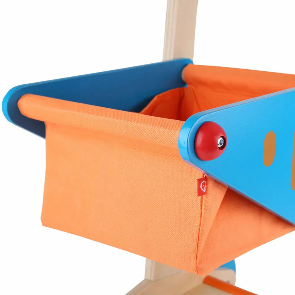Hape Wooden Shopping Cart - Durable Pretend Play Toy - Orange & Blue