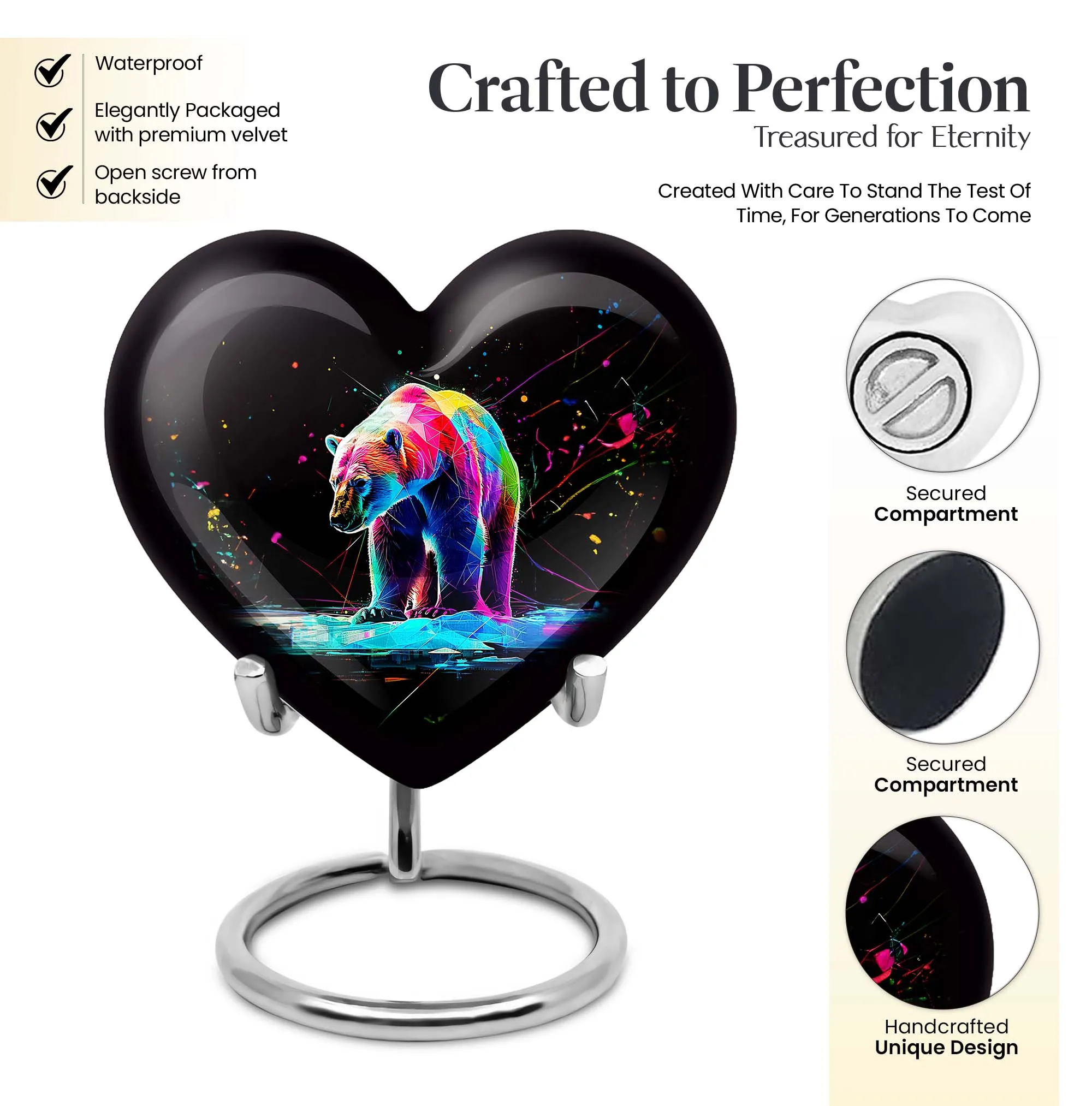 Heart Shaped Bear Urn Cremation Vessel For Storing Ashes