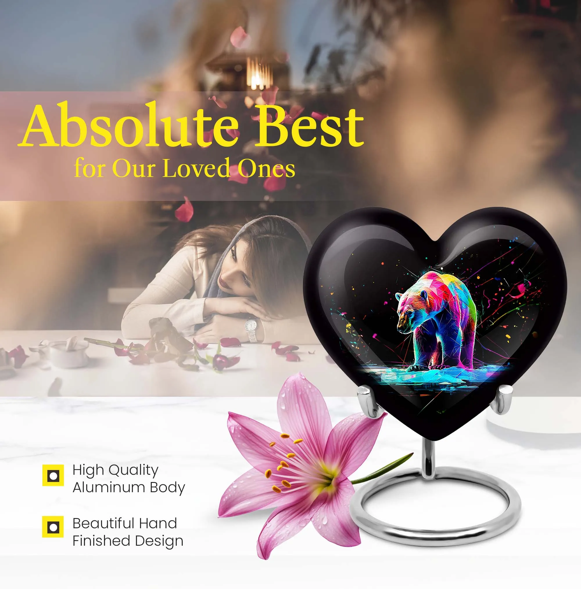 Heart Shaped Bear Urn Cremation Vessel For Storing Ashes