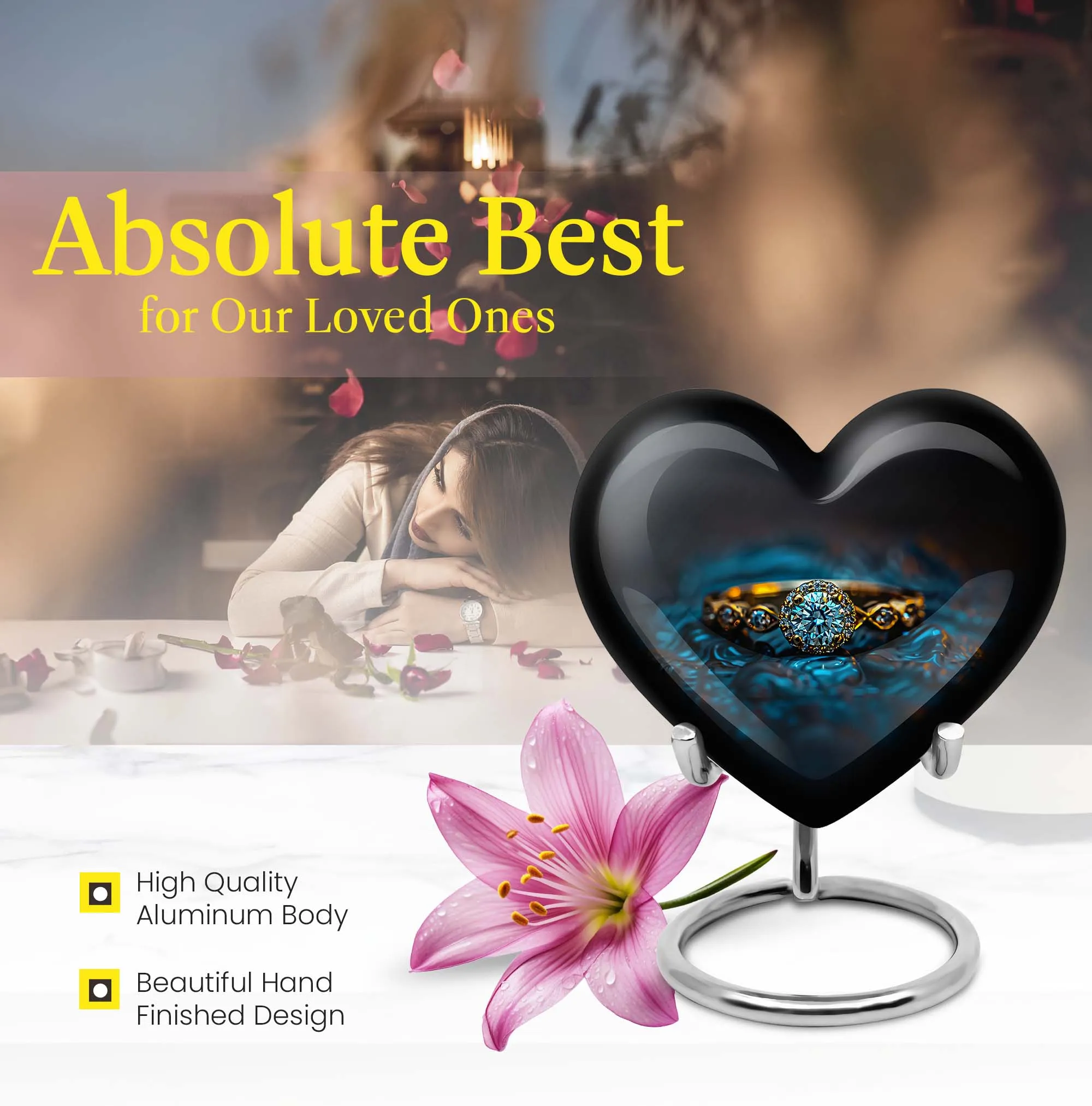 Heartfelt Remembrance Ring Urn, Premium Woman's Cremation Union