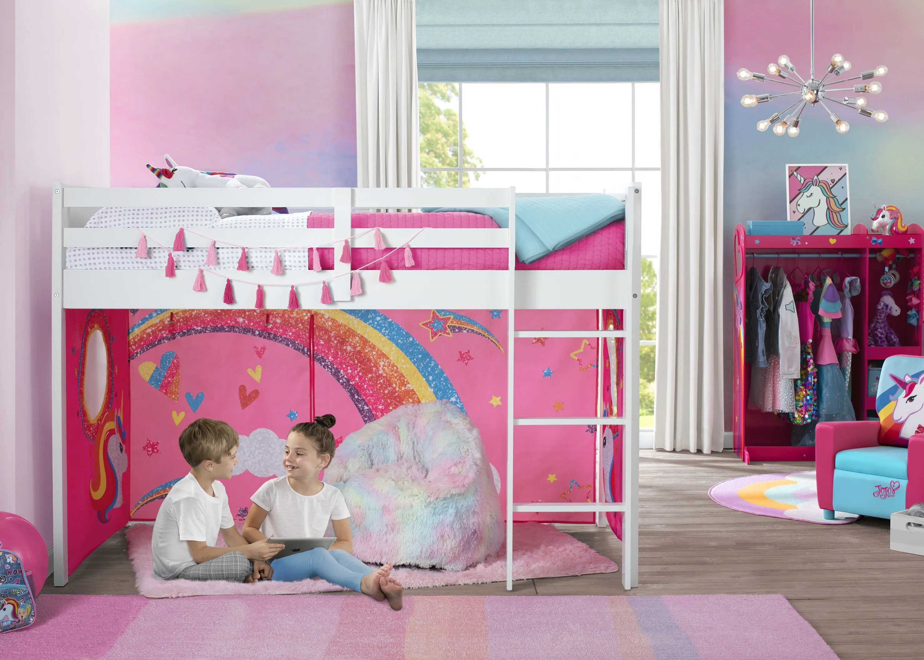 JoJo Siwa Loft Bed Tent - Curtain Set for Twin Loft Bed (Bed Sold Separately)