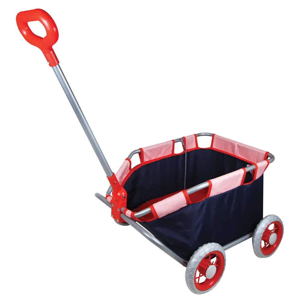 Lissi Doll Pull Cart - Navy & Red - Foldable Design for Kids Ages 2 