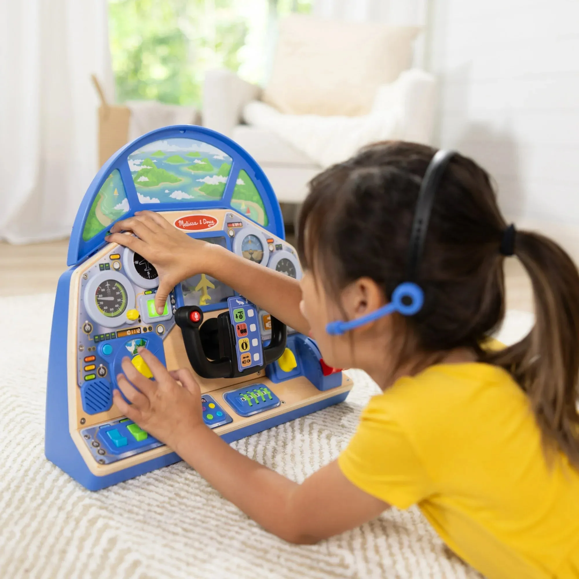Melissa & Doug 32300 Jet Pilot Interactive Dashboard Wooden Toy for Boys and Girls Ages 3  - FSC Certified