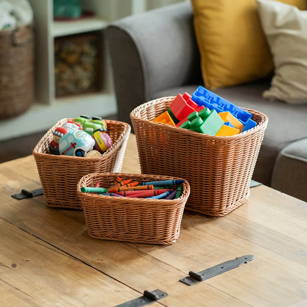 Multi-Sized Durable Plastic Woven Baskets | Set of 3 for Classroom Storage