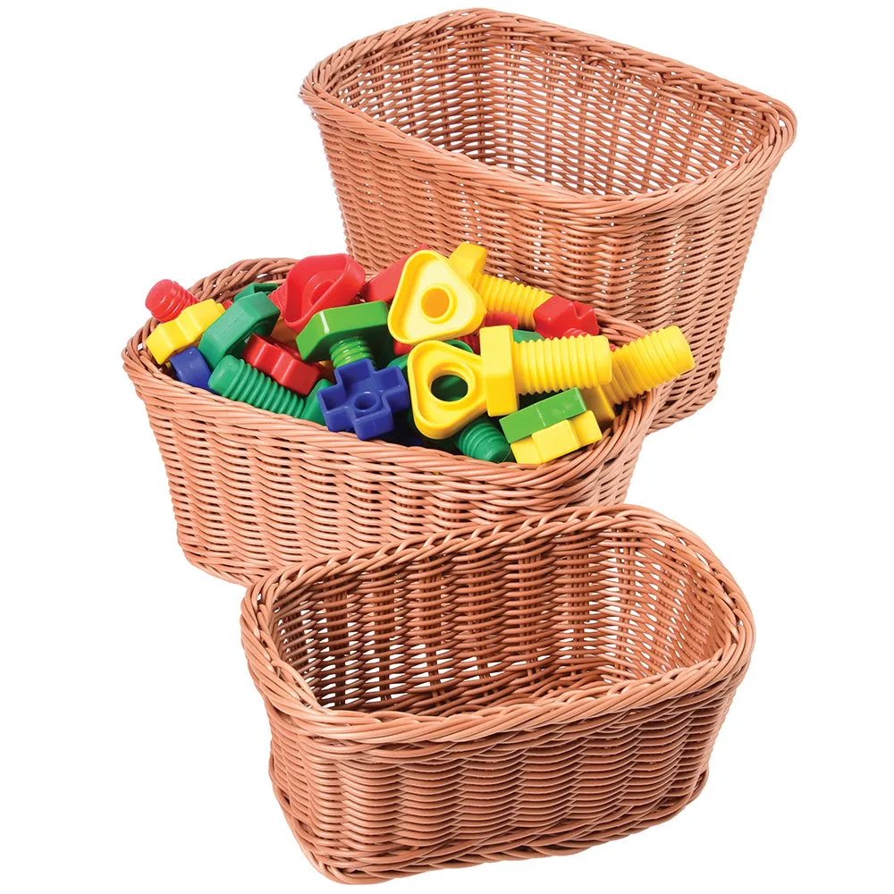 Multi-Sized Durable Plastic Woven Baskets | Set of 3 for Classroom Storage
