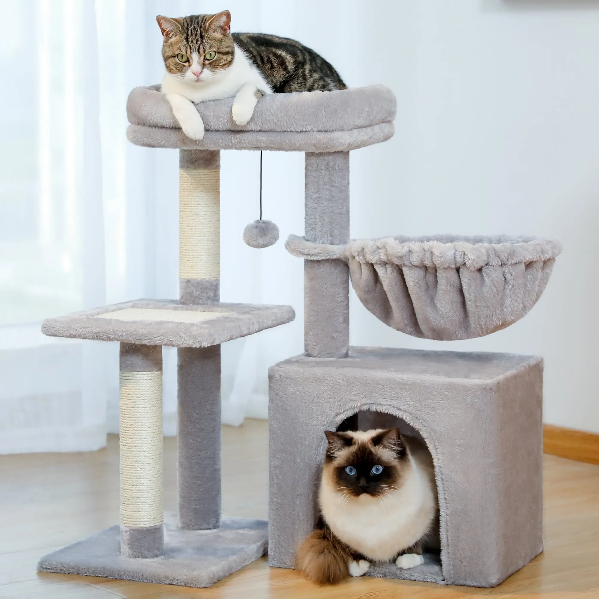 PAWZ Road AMT0208GY 28" Small Cat Tree Tower Cat Condo with Perch Cat Scratching Post for Indoor Cats, Gray