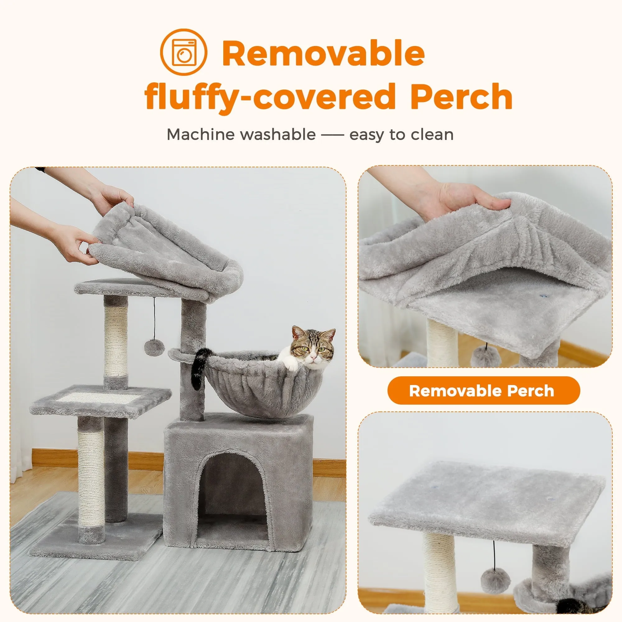 PAWZ Road AMT0208GY 28" Small Cat Tree Tower Cat Condo with Perch Cat Scratching Post for Indoor Cats, Gray