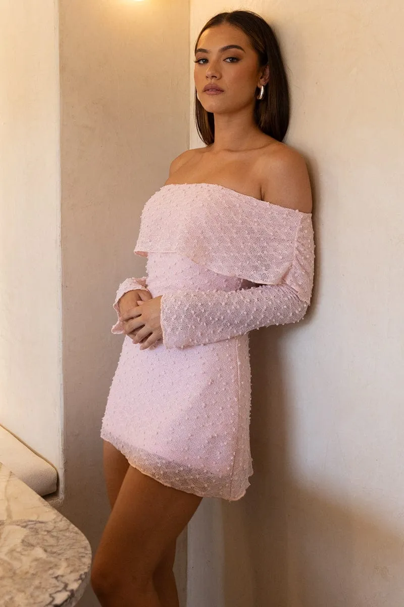 Pink Off Shoulder Dress Long Sleeve