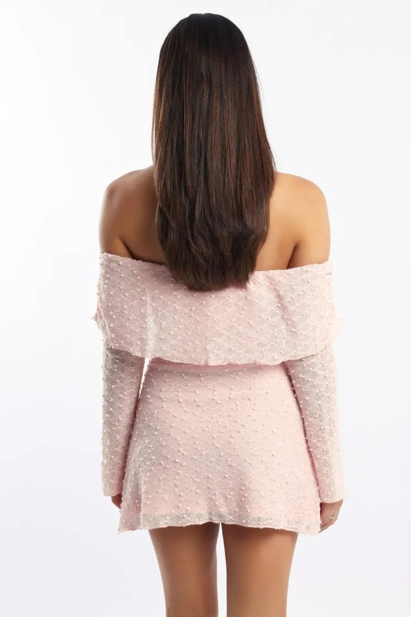 Pink Off Shoulder Dress Long Sleeve