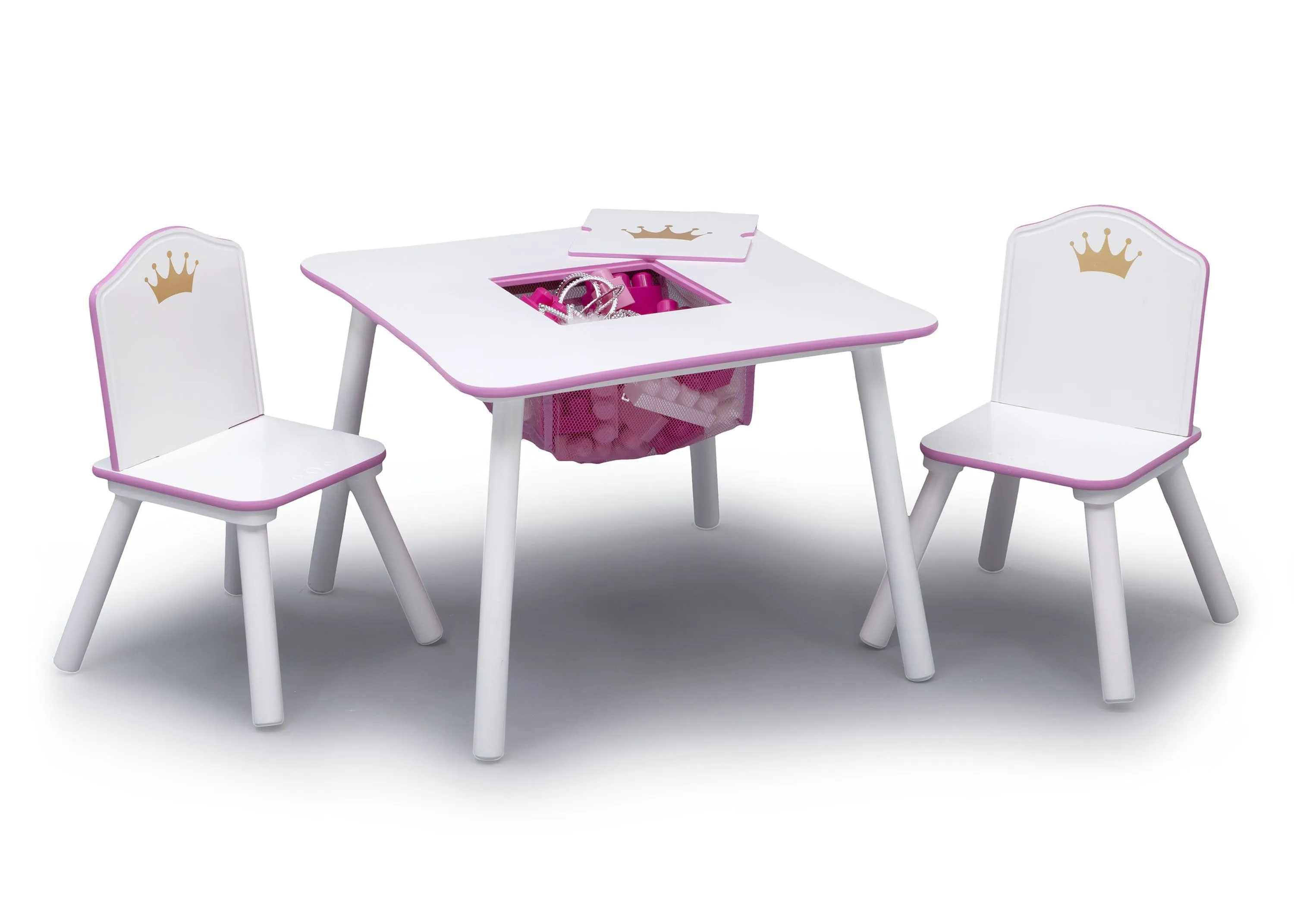 Princess Crown Kids Chair Set and Table, White/Pink