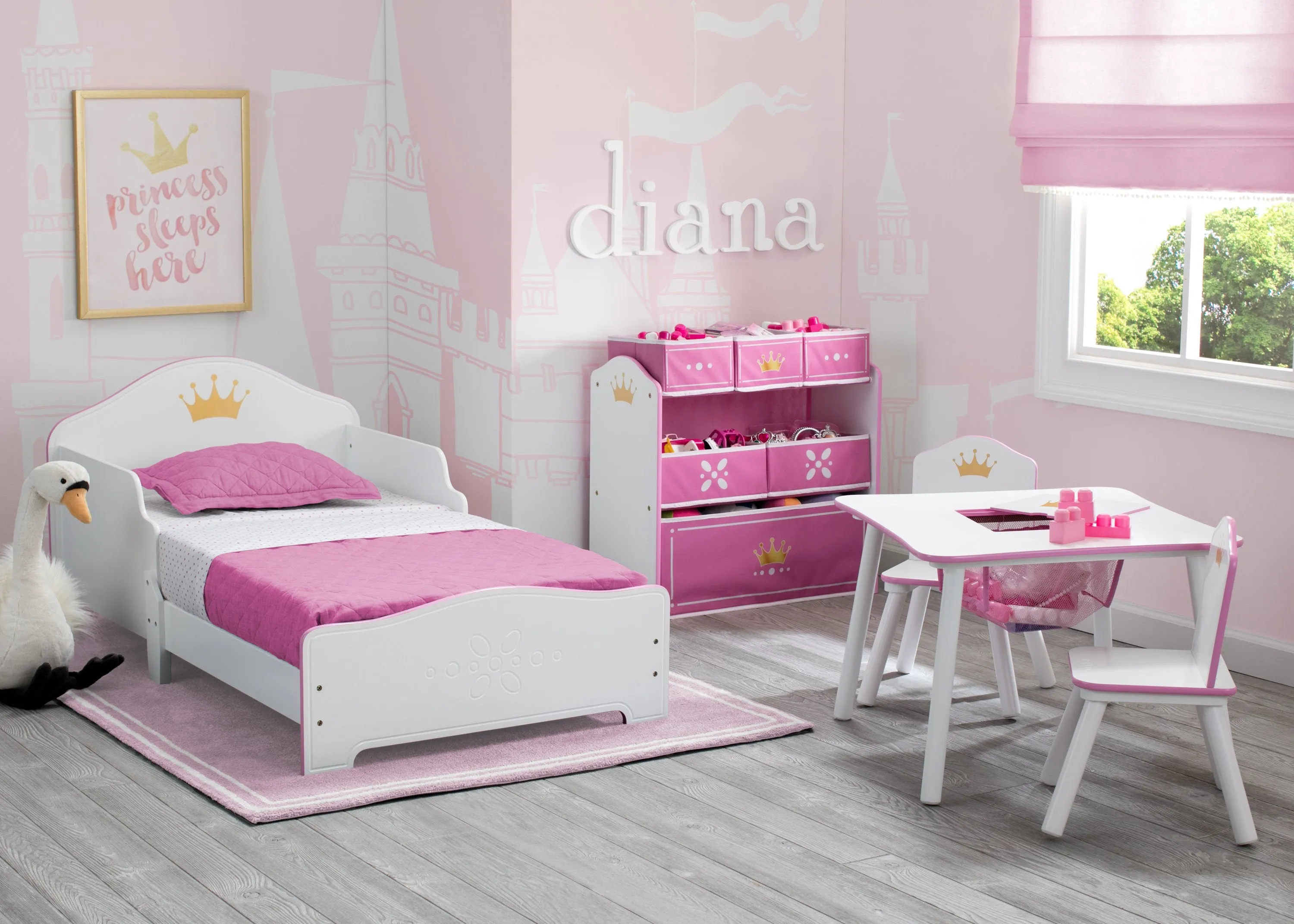 Princess Crown Kids Chair Set and Table, White/Pink