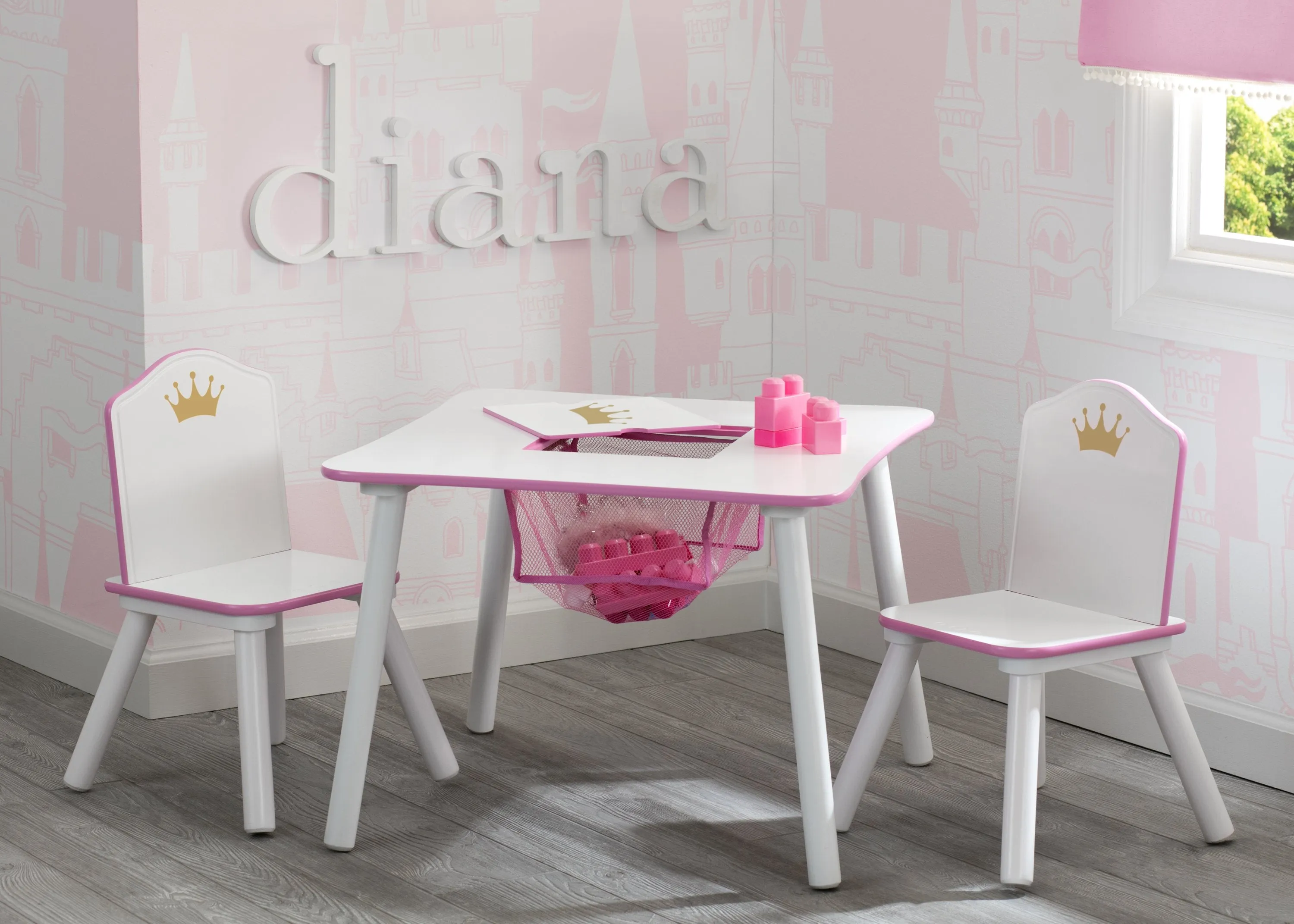 Princess Crown Kids Chair Set and Table, White/Pink