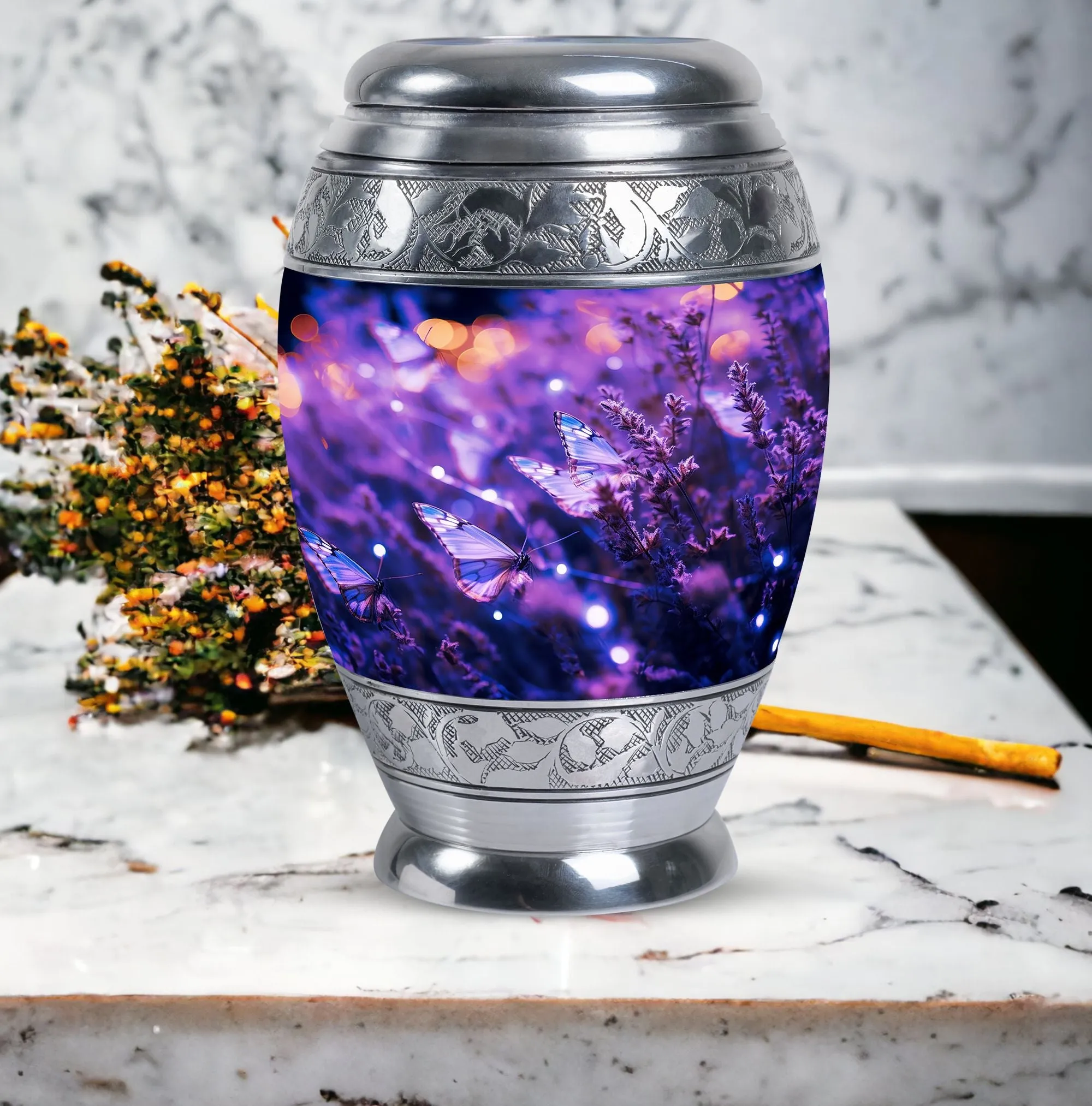 Purple Butterfly Divine Rest- Burial Ashes Container for Adults