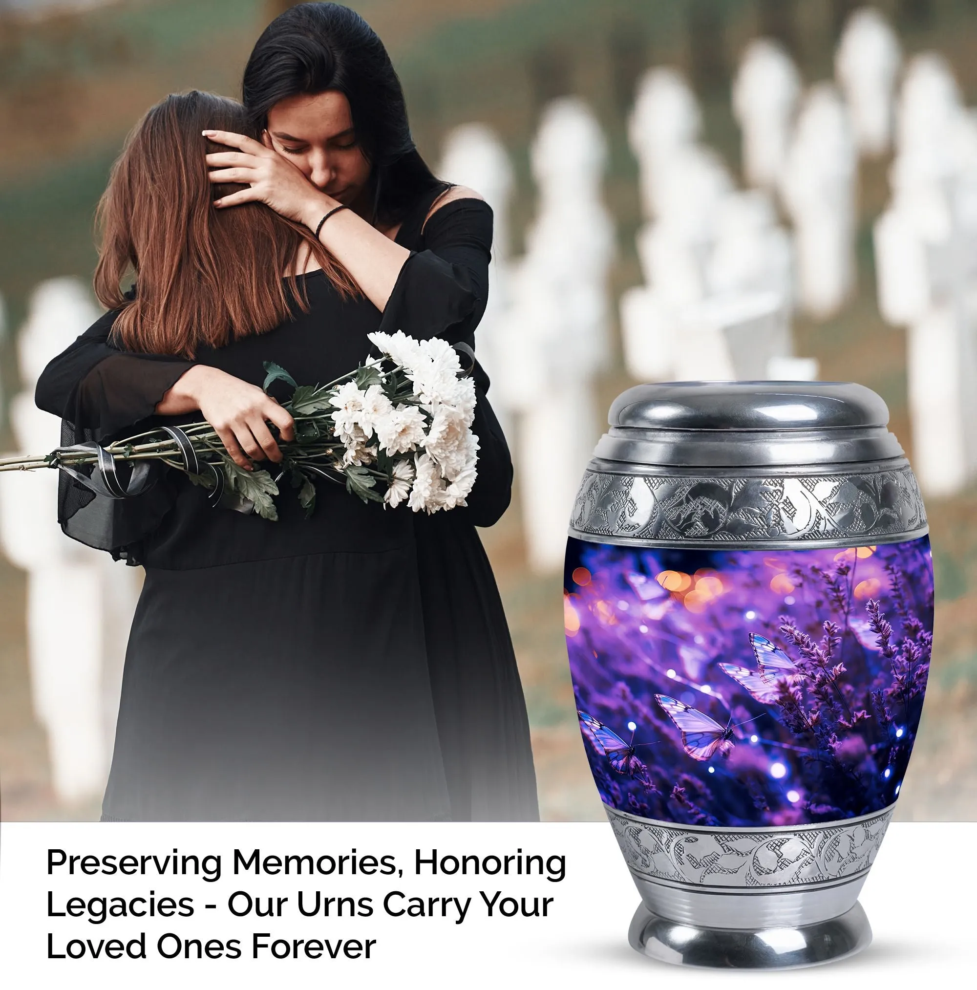 Purple Butterfly Divine Rest- Burial Ashes Container for Adults