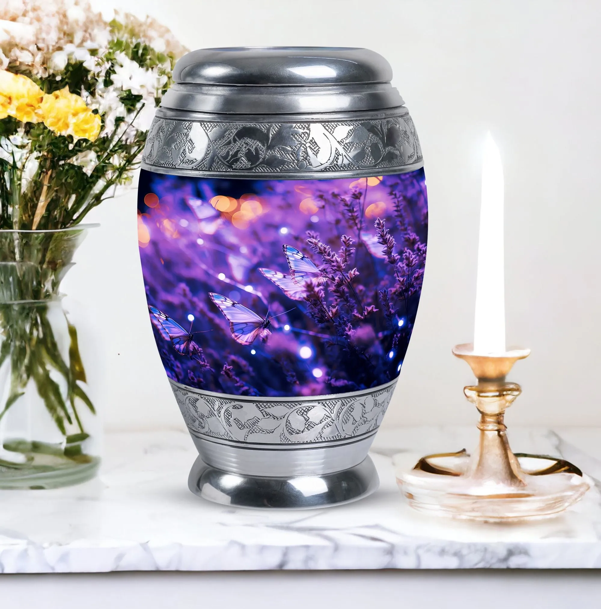 Purple Butterfly Divine Rest- Burial Ashes Container for Adults