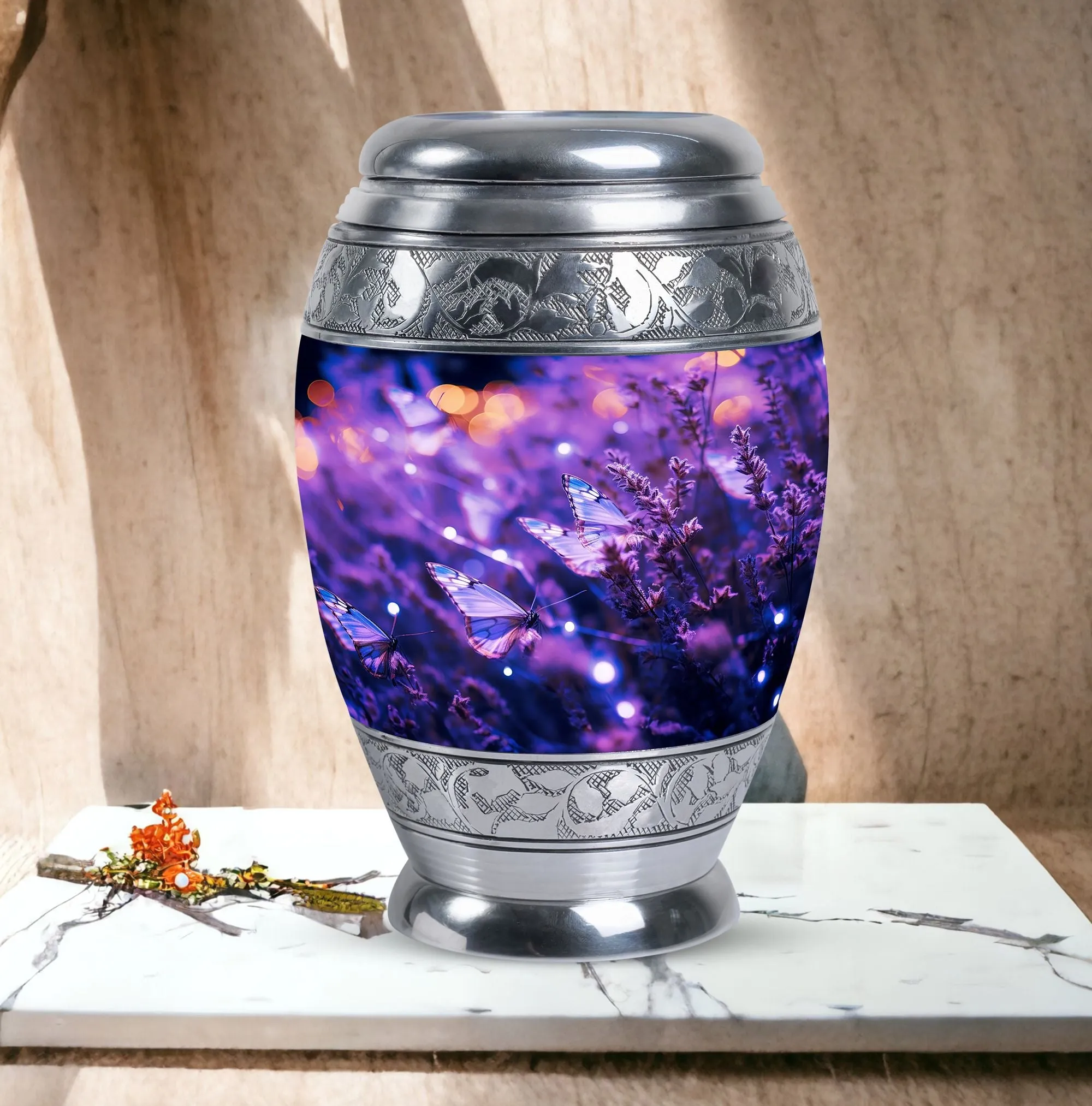 Purple Butterfly Divine Rest- Burial Ashes Container for Adults