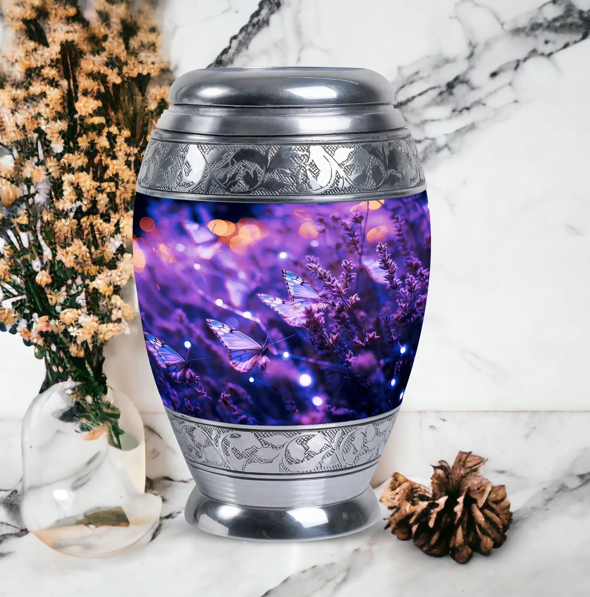 Purple Butterfly Divine Rest- Burial Ashes Container for Adults