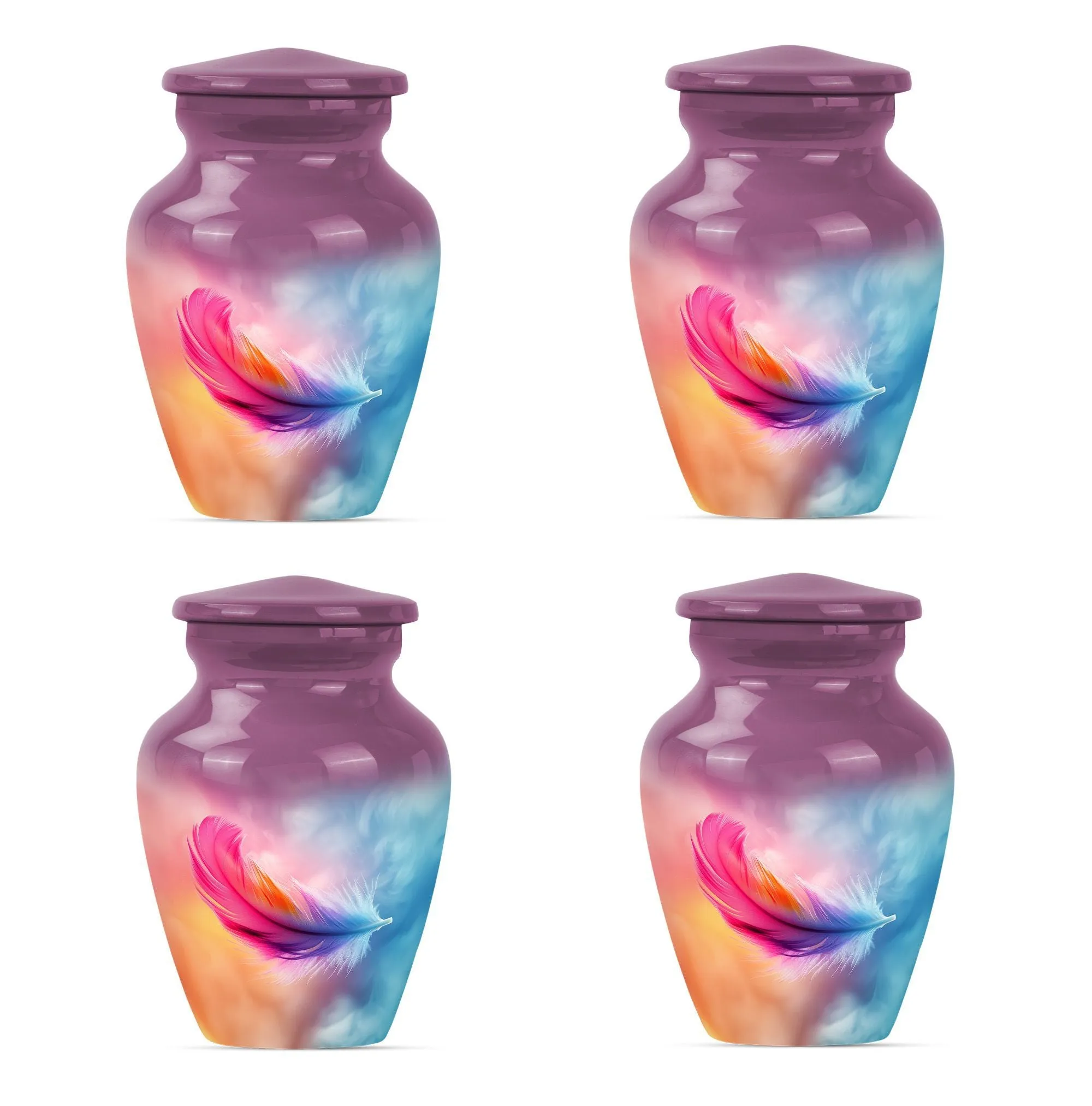 Purple Meadow Feather Urn - Burial Cremation Keepsake Urn