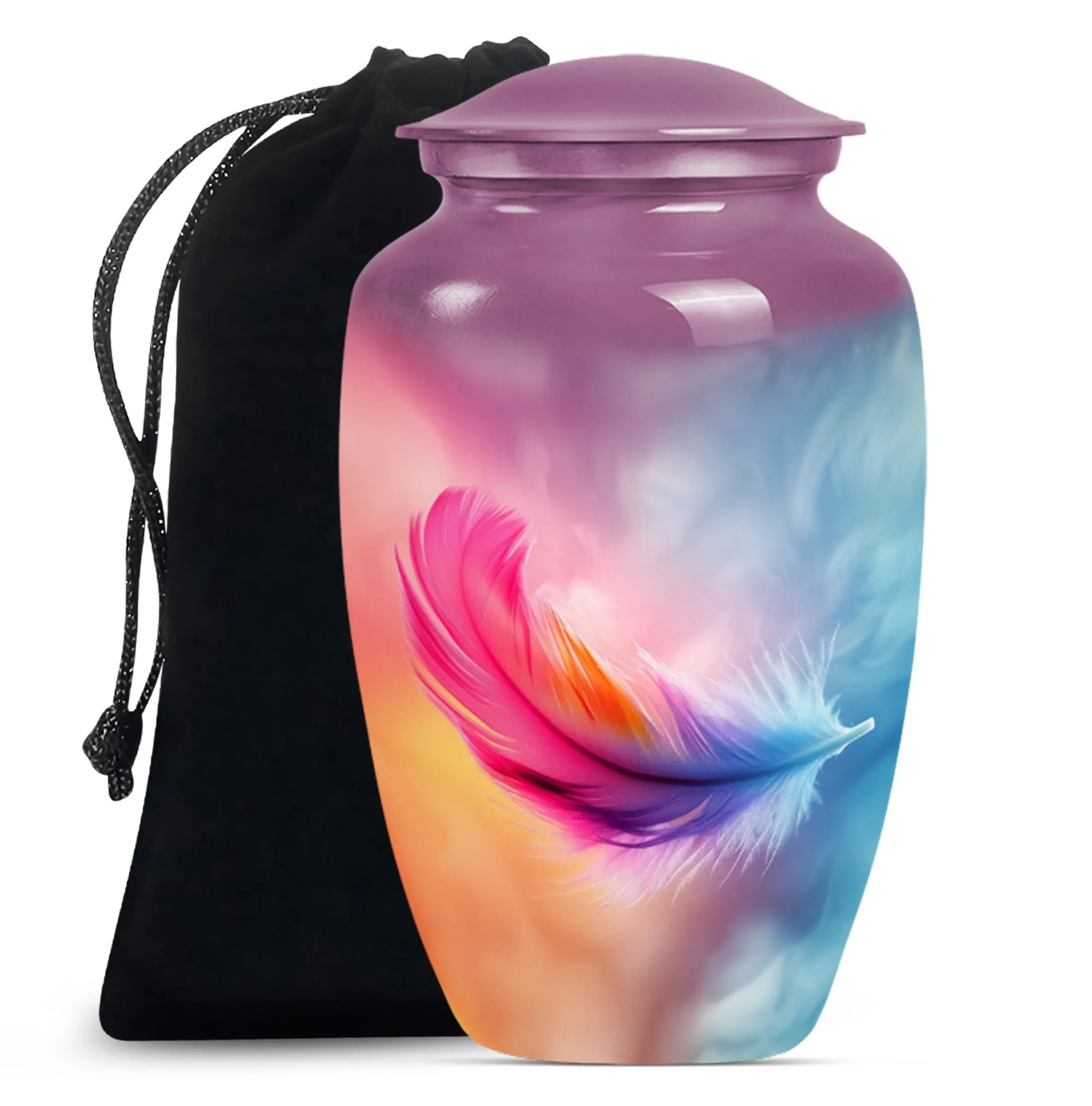Purple Meadow Feather Urn - Burial Cremation Keepsake Urn