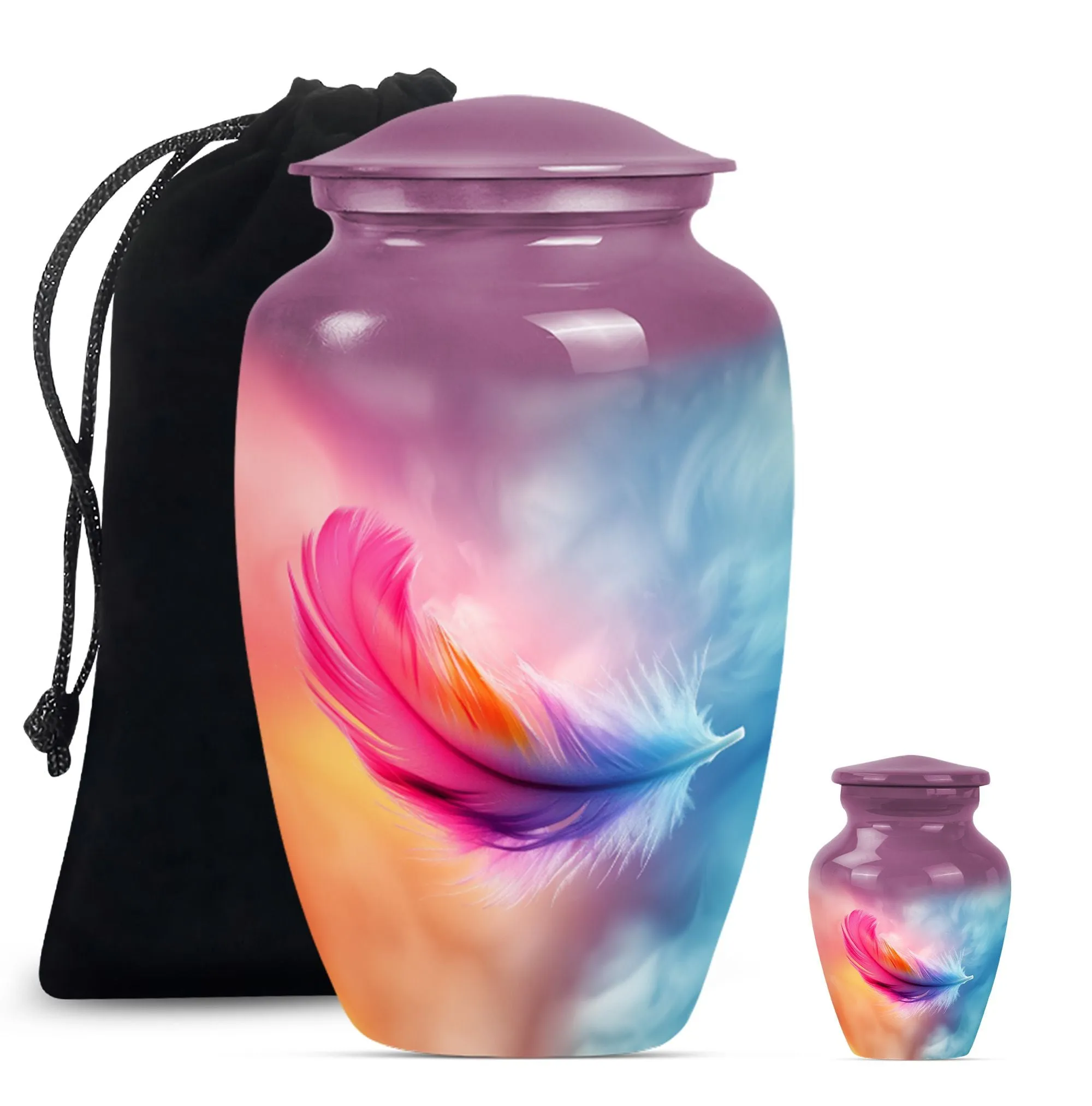 Purple Meadow Feather Urn - Burial Cremation Keepsake Urn