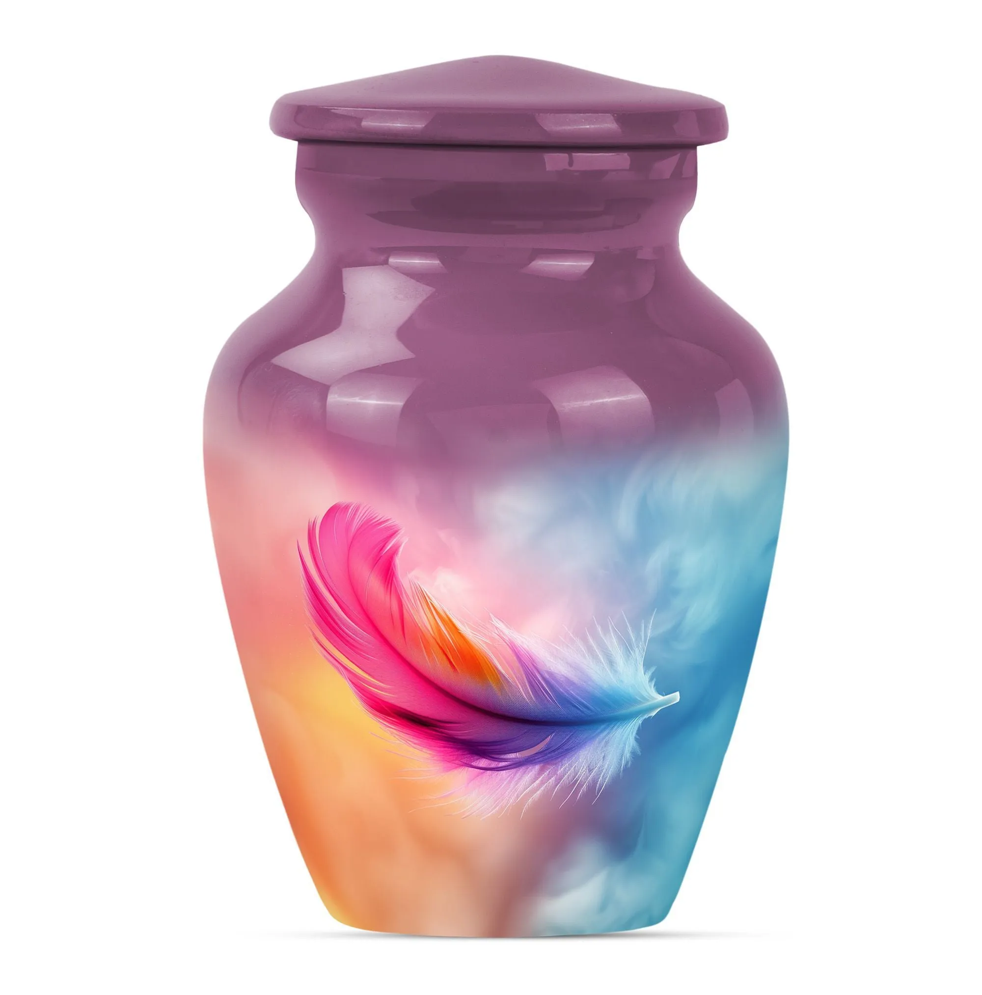 Purple Meadow Feather Urn - Burial Cremation Keepsake Urn