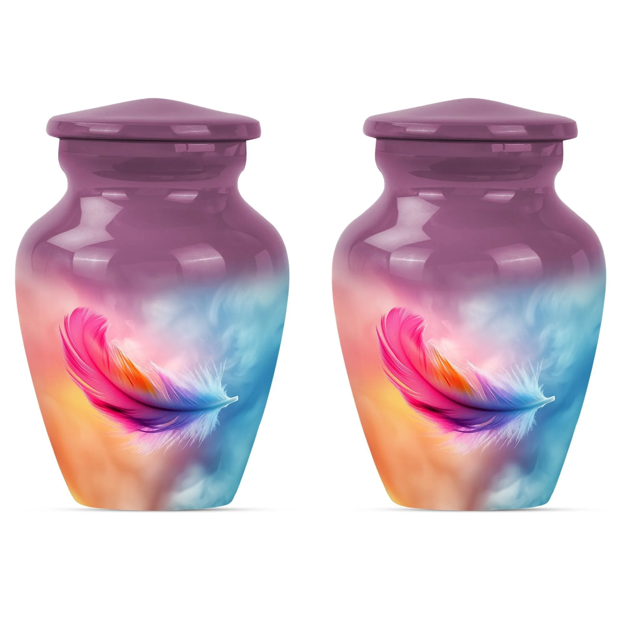 Purple Meadow Feather Urn - Burial Cremation Keepsake Urn