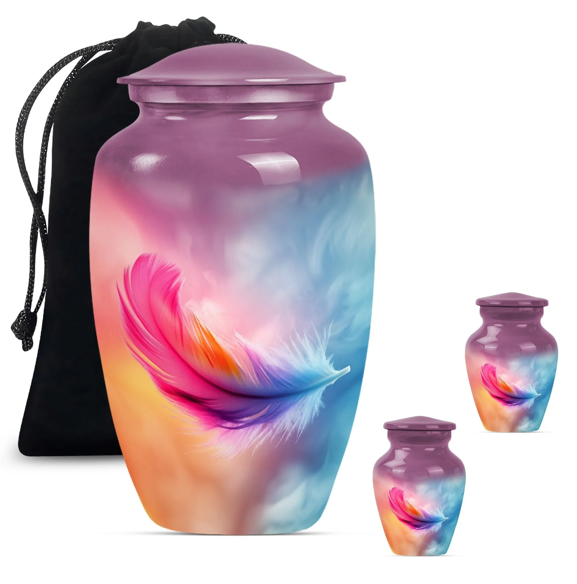Purple Meadow Feather Urn - Burial Cremation Keepsake Urn