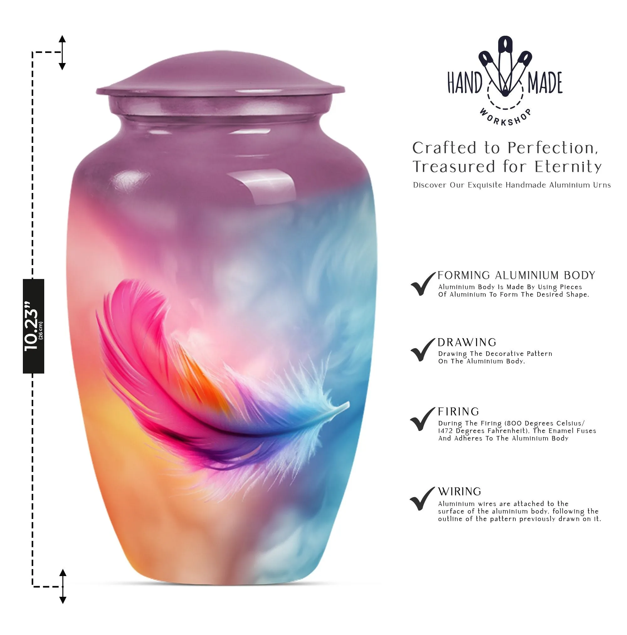 Purple Meadow Feather Urn - Burial Cremation Keepsake Urn