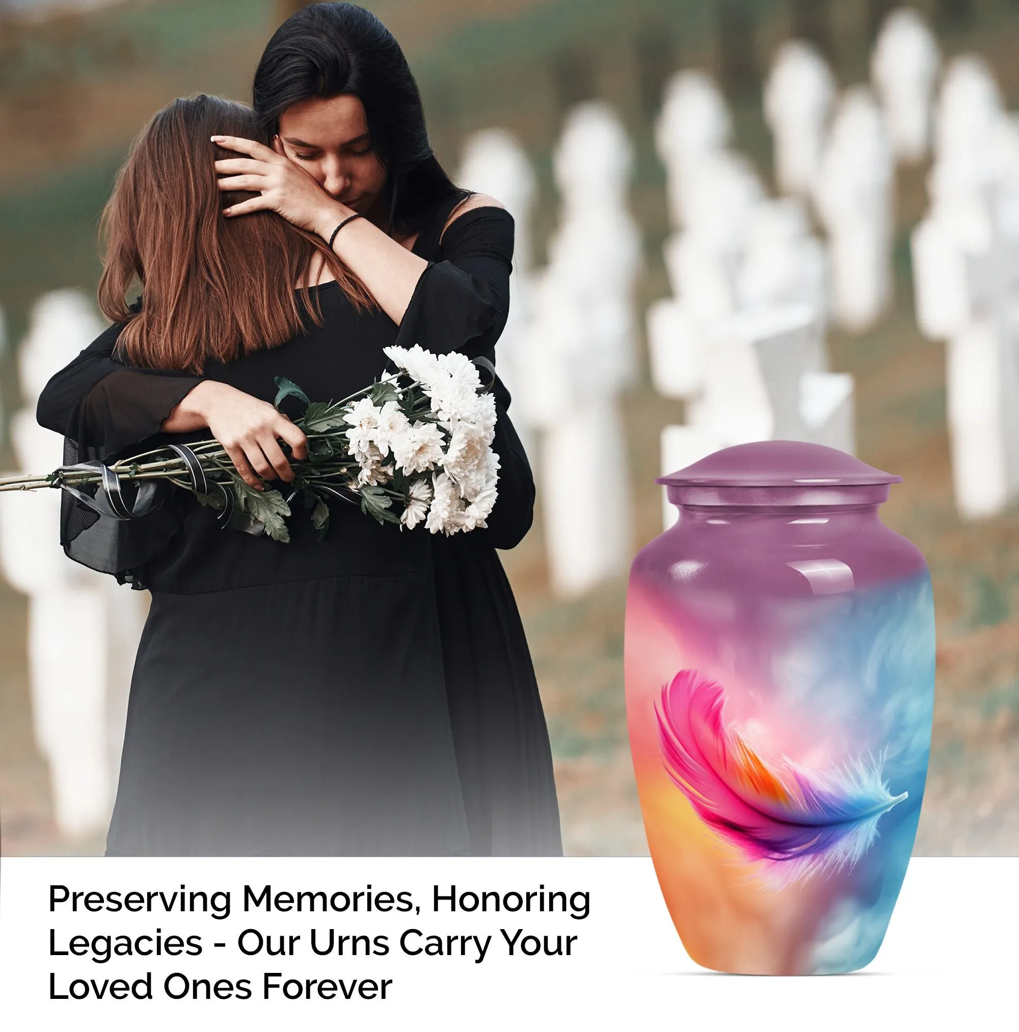 Purple Meadow Feather Urn - Burial Cremation Keepsake Urn