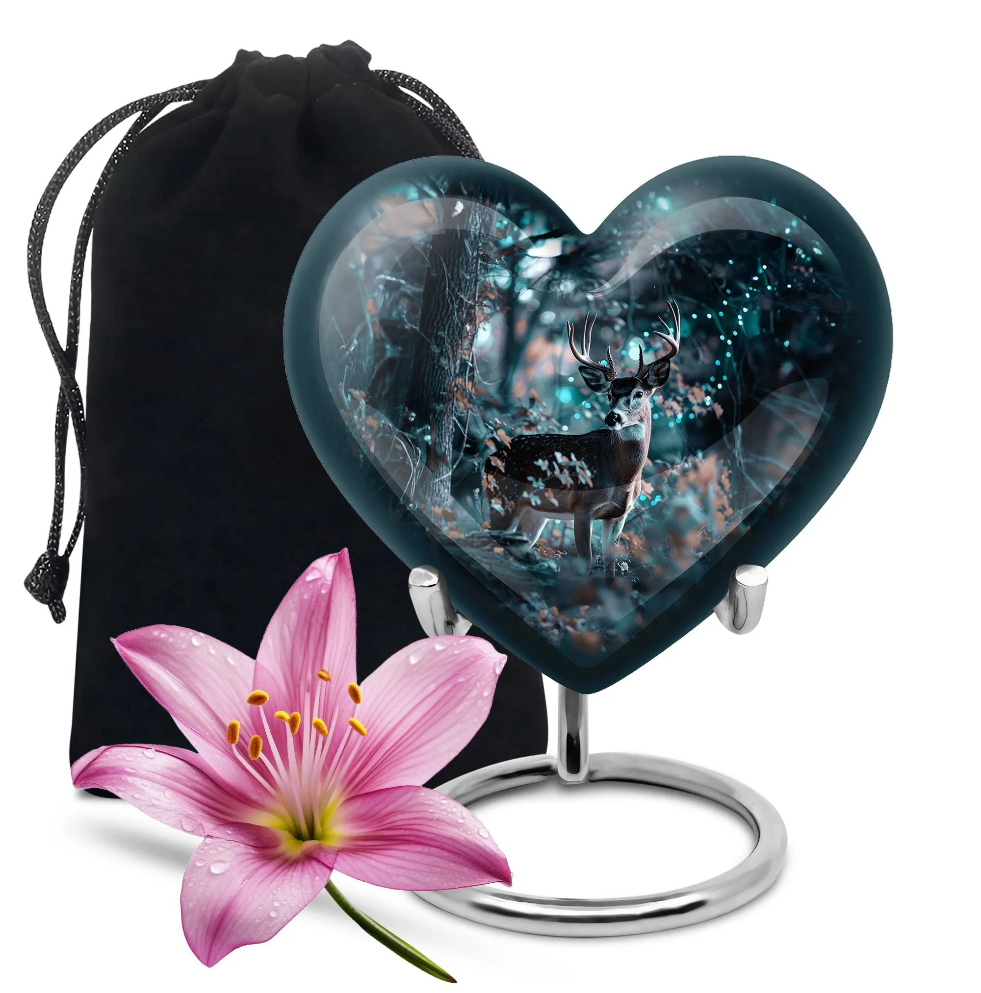 Remembrance Symphony: Heart Designed Deer & Cremation Urn Combo