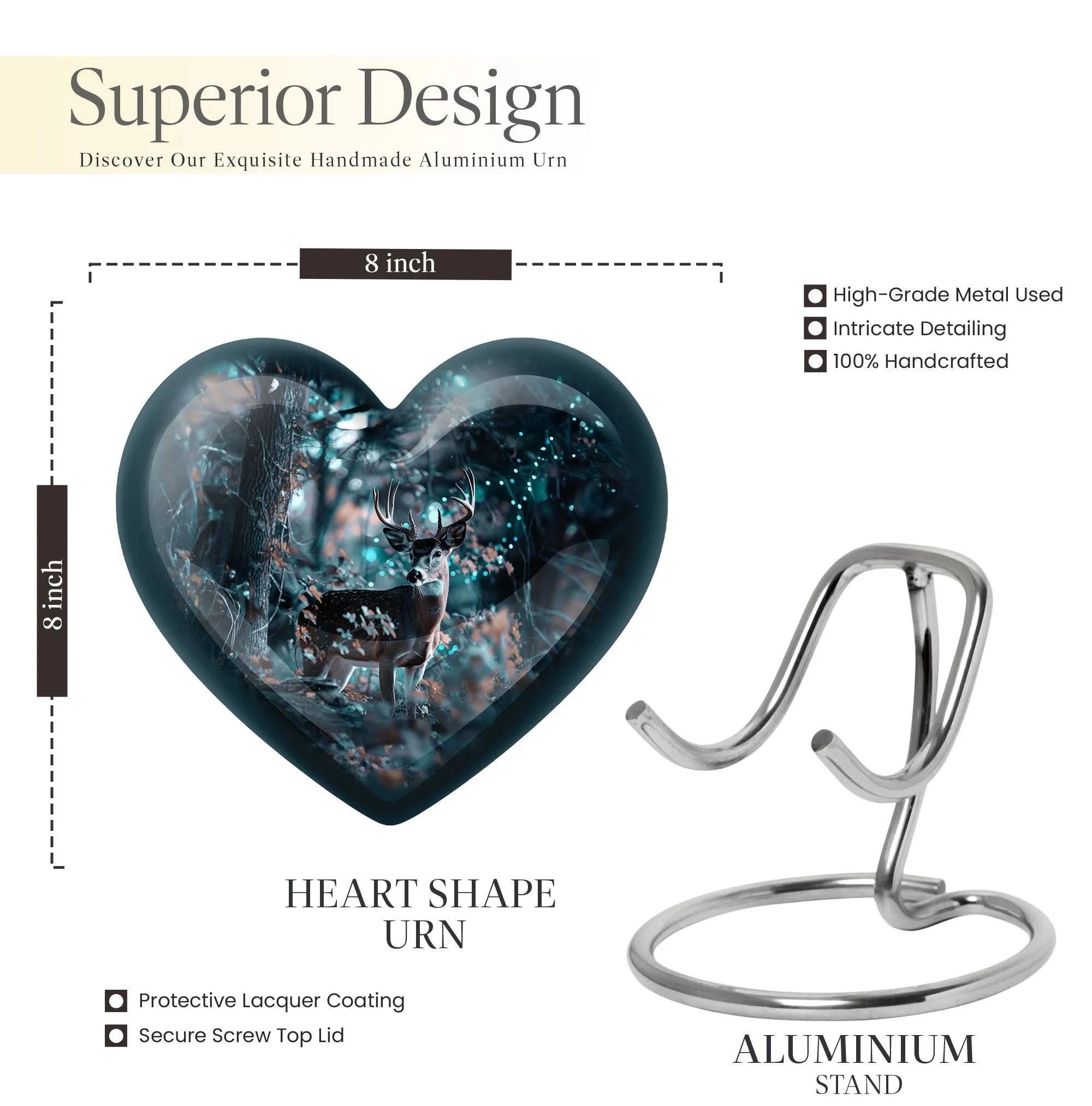 Remembrance Symphony: Heart Designed Deer & Cremation Urn Combo
