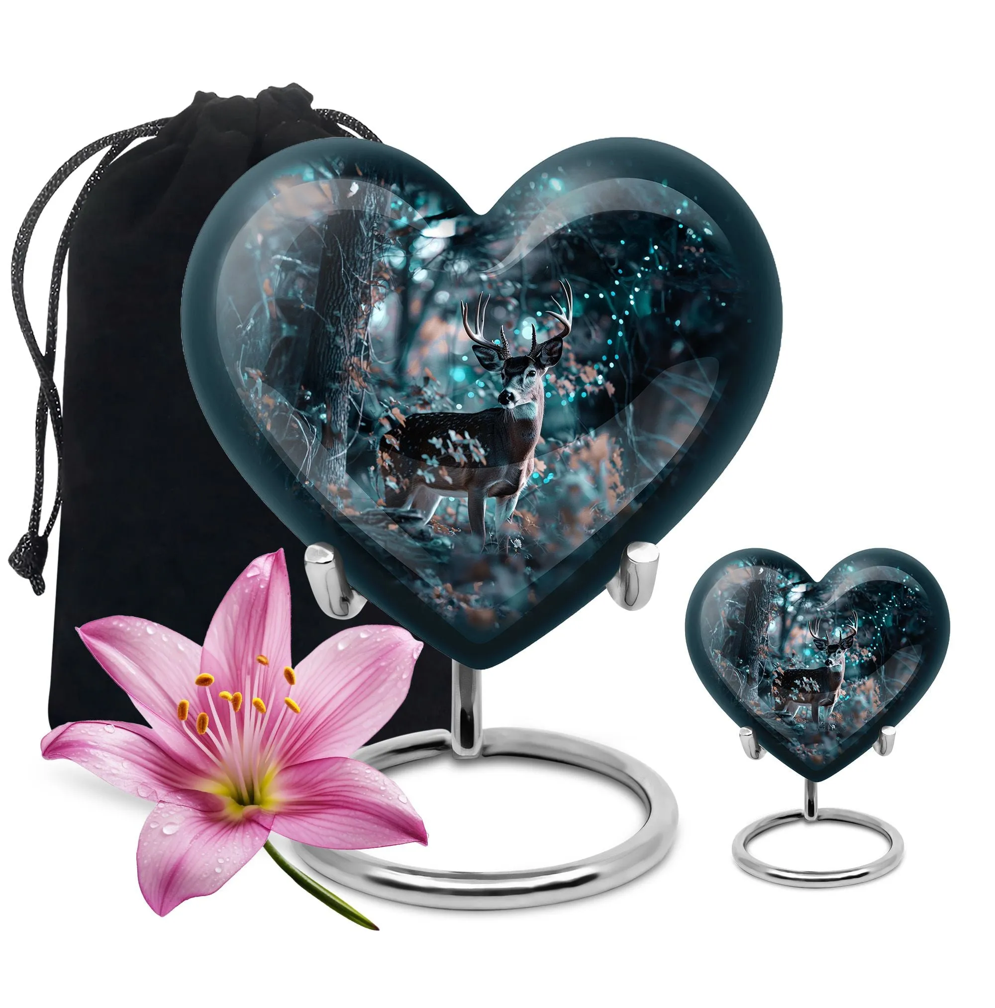 Remembrance Symphony: Heart Designed Deer & Cremation Urn Combo