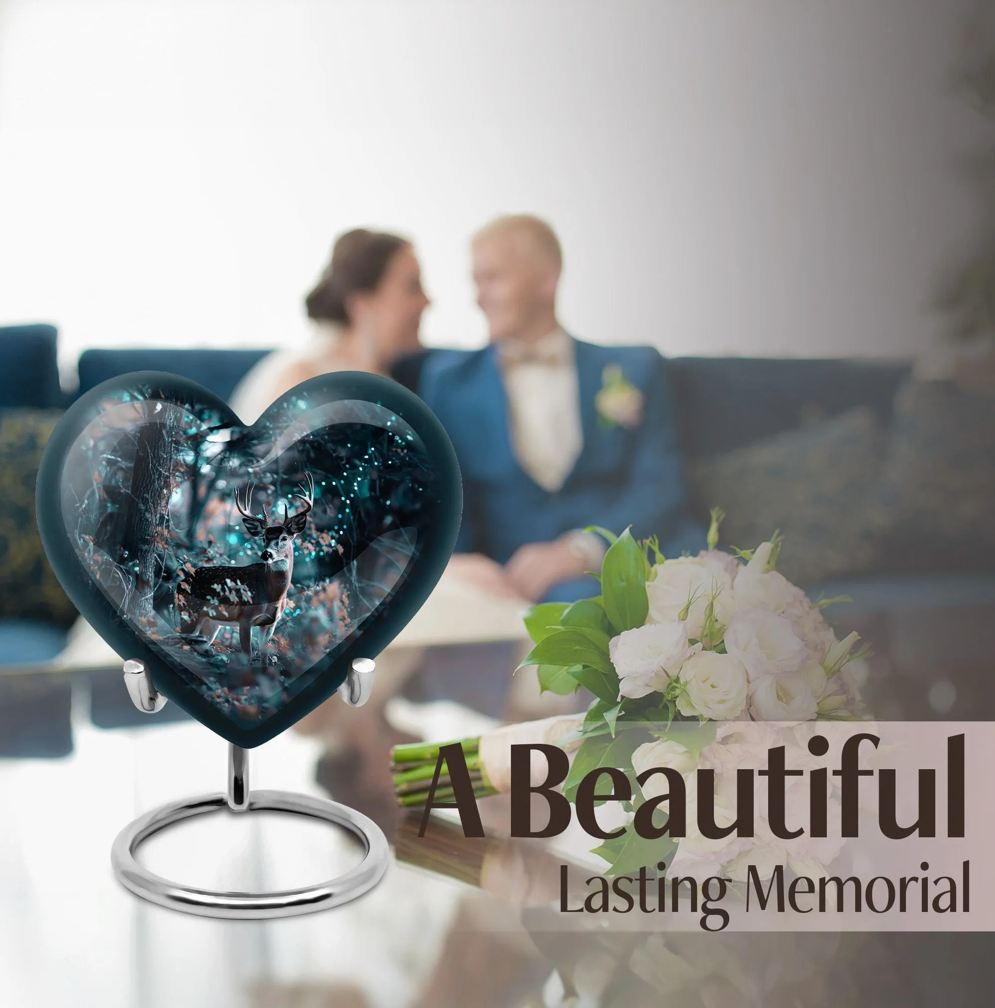Remembrance Symphony: Heart Designed Deer & Cremation Urn Combo