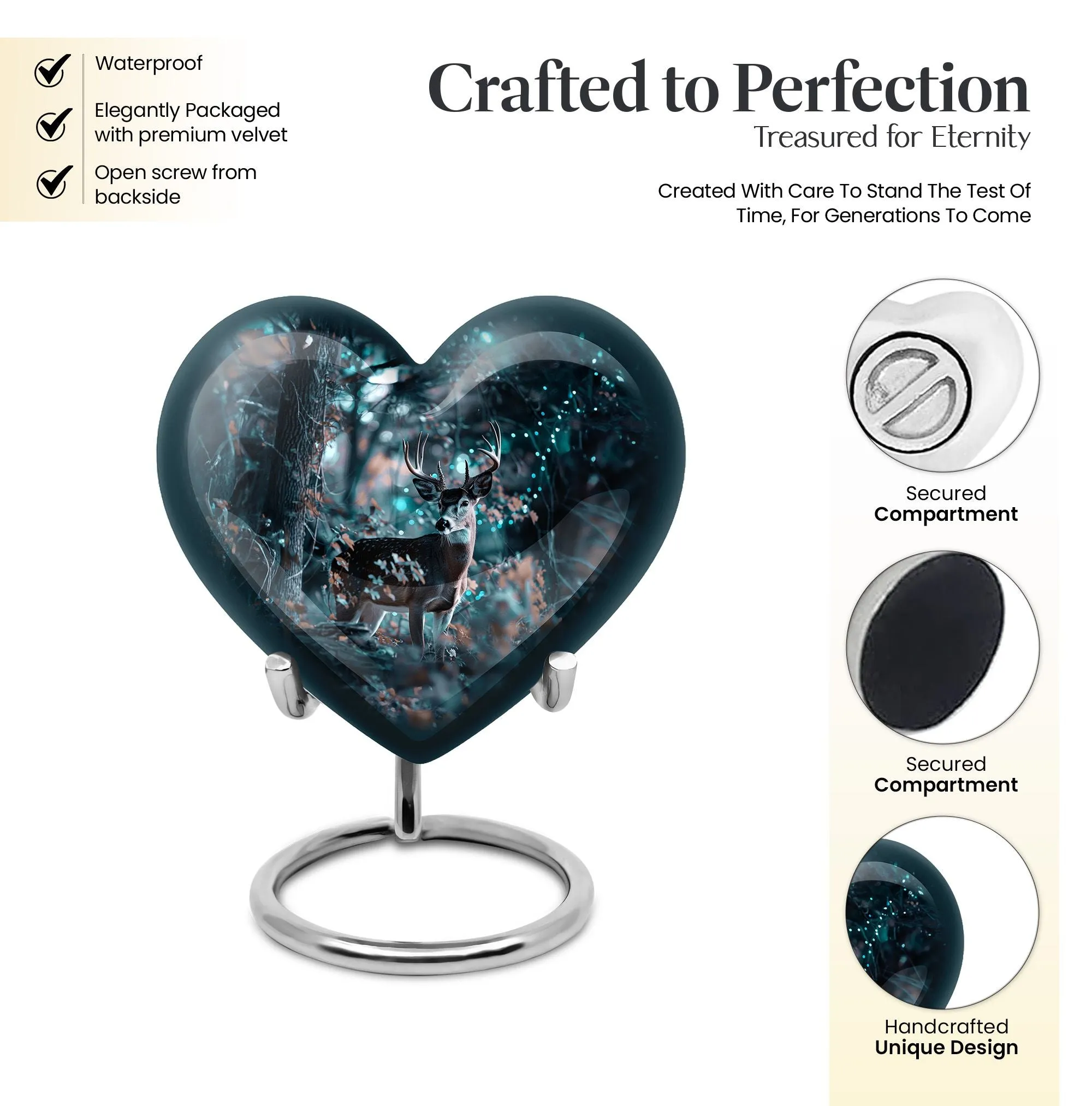 Remembrance Symphony: Heart Designed Deer & Cremation Urn Combo