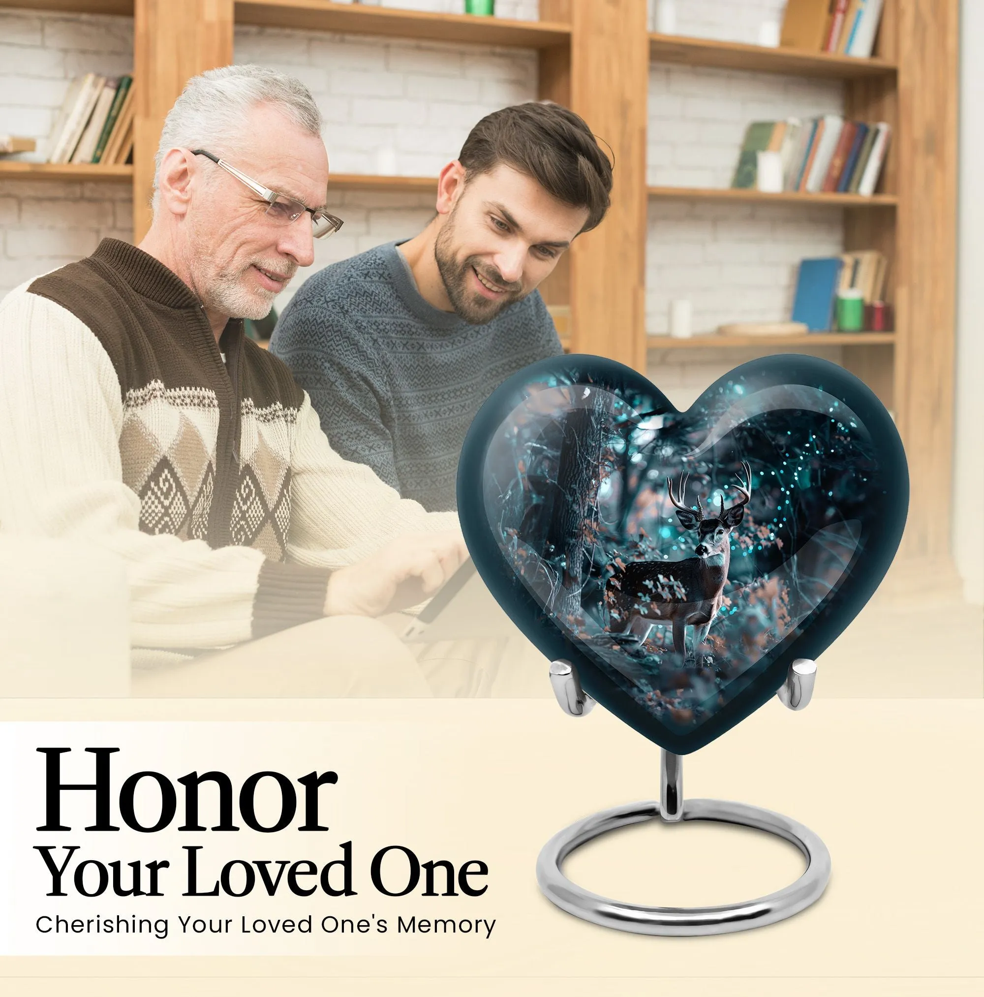 Remembrance Symphony: Heart Designed Deer & Cremation Urn Combo