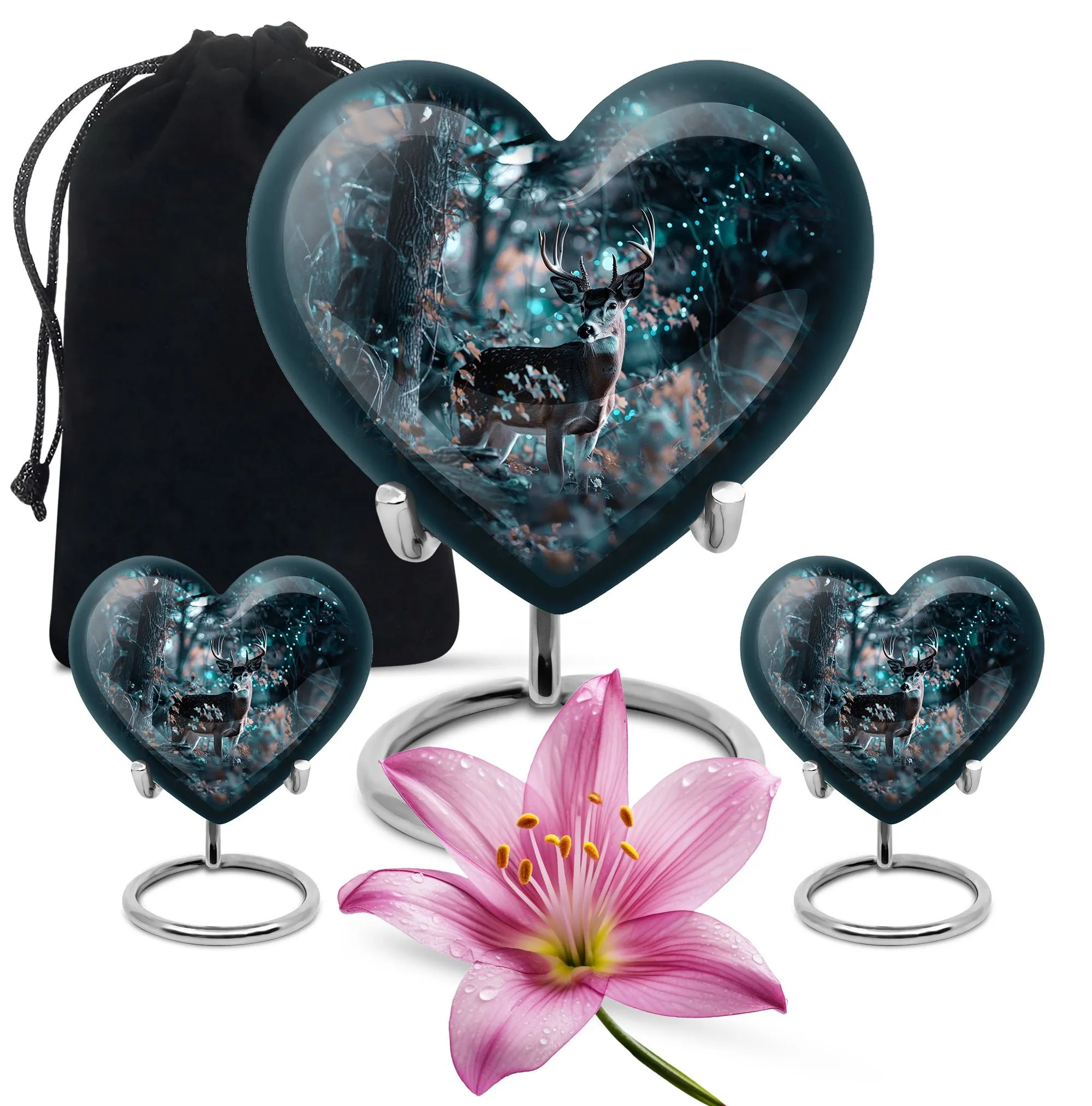 Remembrance Symphony: Heart Designed Deer & Cremation Urn Combo