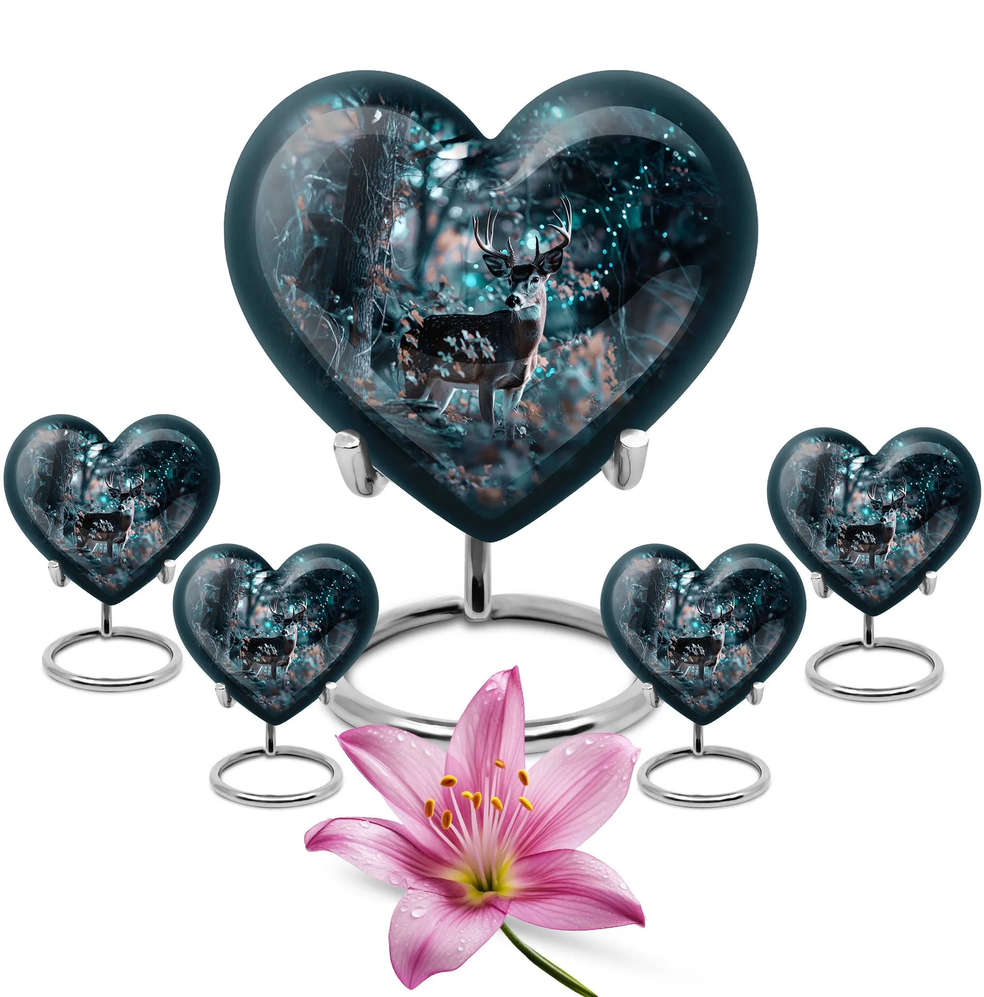 Remembrance Symphony: Heart Designed Deer & Cremation Urn Combo