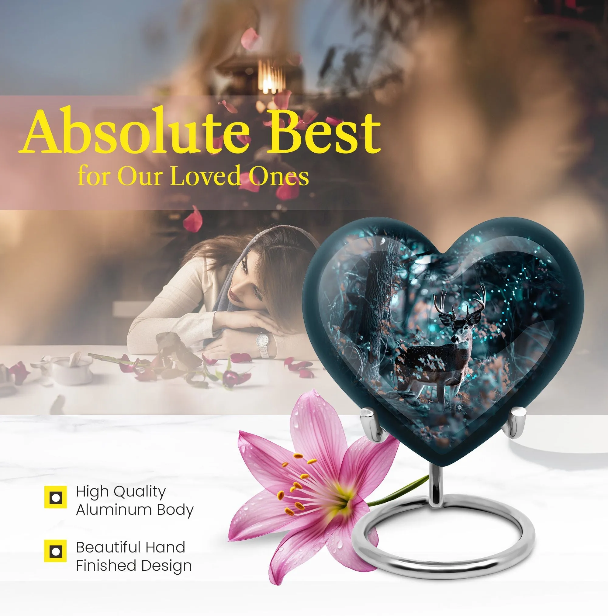 Remembrance Symphony: Heart Designed Deer & Cremation Urn Combo