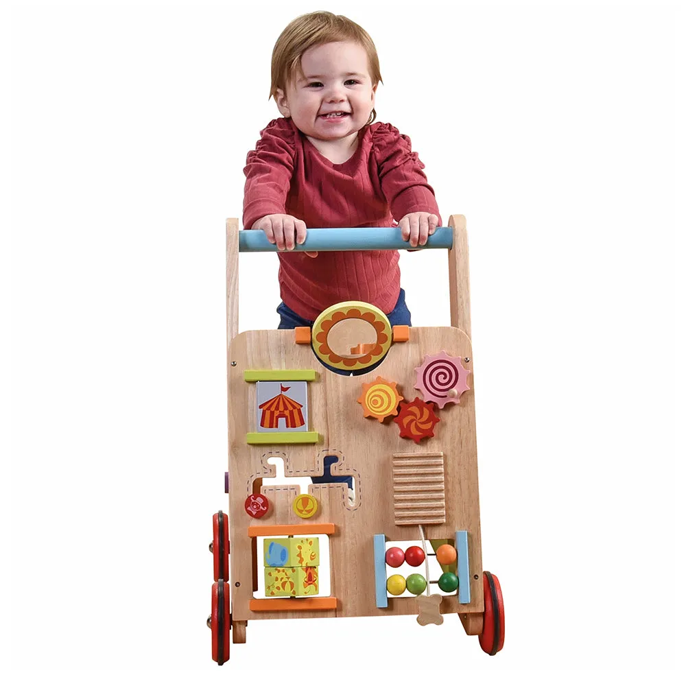 Solid Wood Activity Walker | Sensory Exploration with Spinning Mirror & Gears & Mazes