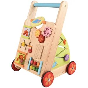 Solid Wood Activity Walker | Sensory Exploration with Spinning Mirror & Gears & Mazes
