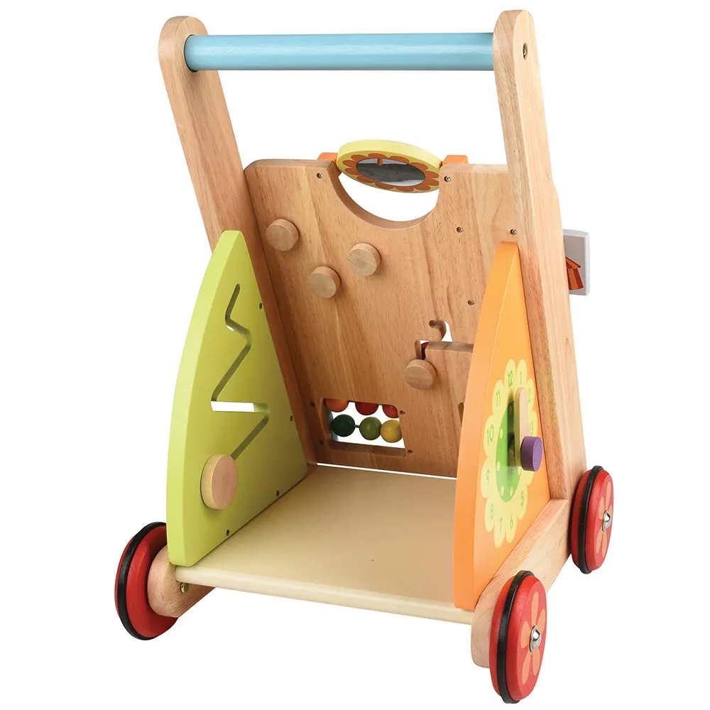 Solid Wood Activity Walker | Sensory Exploration with Spinning Mirror & Gears & Mazes